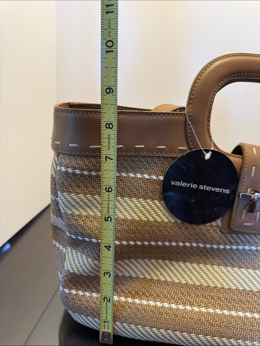 Valerie Stevens Brown and Cream Striped Woven Tote NWT - Picture 3 of 12